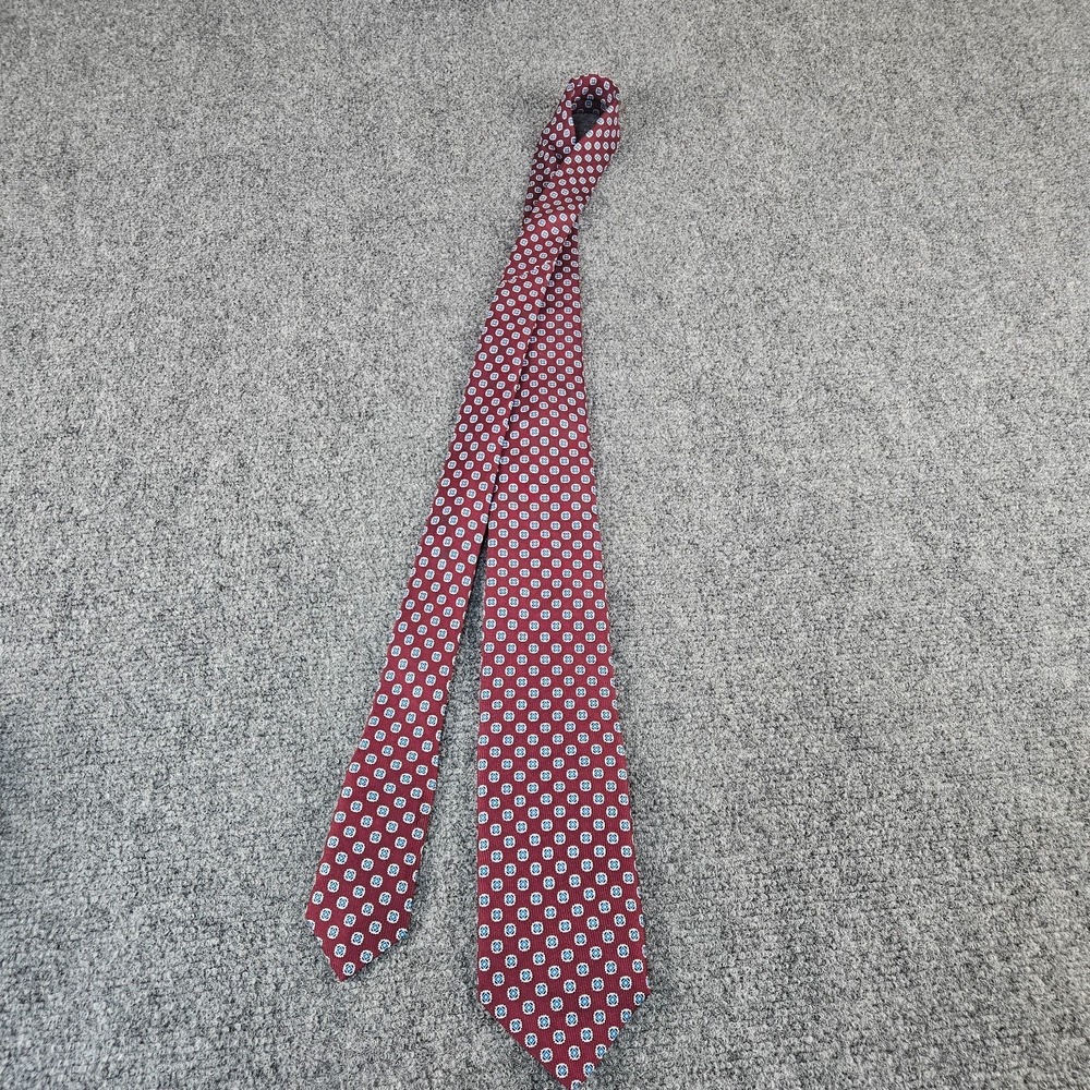 JZ Richards Boulder Silk Tie Red Blue Medallion Pattern Made USA Designer Neckti